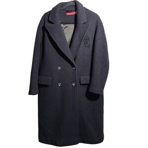 Daniel‎ Palillo Doggy Dog Navy Blue Wool Longline Overcoat Double Breasted Coat